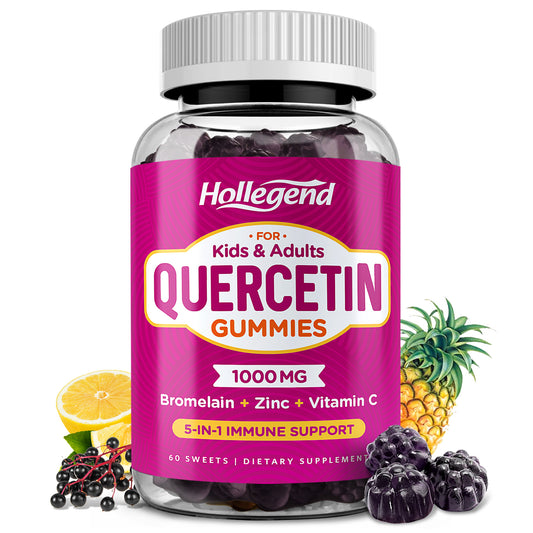 Quercetin Gummies for Kids and Adults, 1000mg Quercetin with Bromelain Vitamin C Zinc and Elderberry Supplement Organic, Chewable Gummies Vegan for Immunity Allergy Support, 60 Count