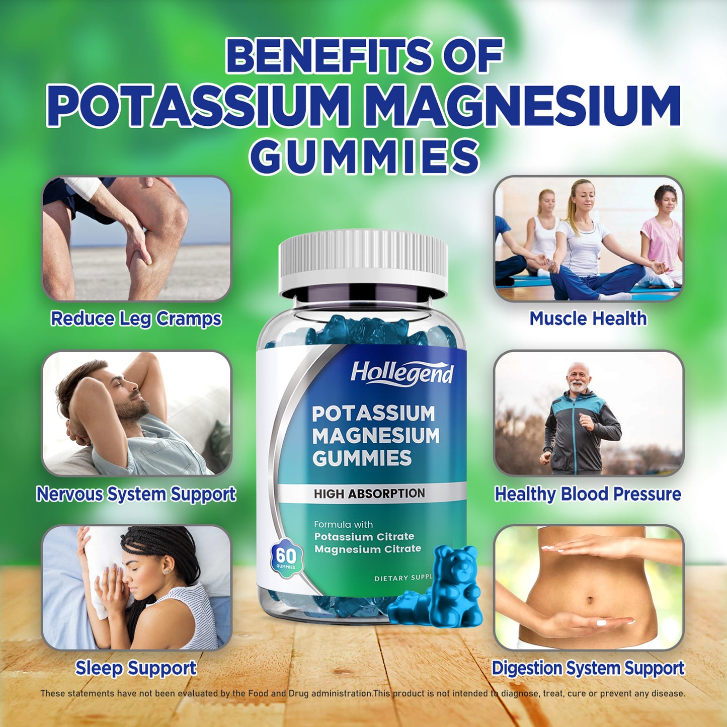 Potassium Magnesium Gummies, High Absorption Potassium Citrate 99mg Magnesium Citrate 180mg, Chewable Gummy Supplements for Leg Cramps & Muscle