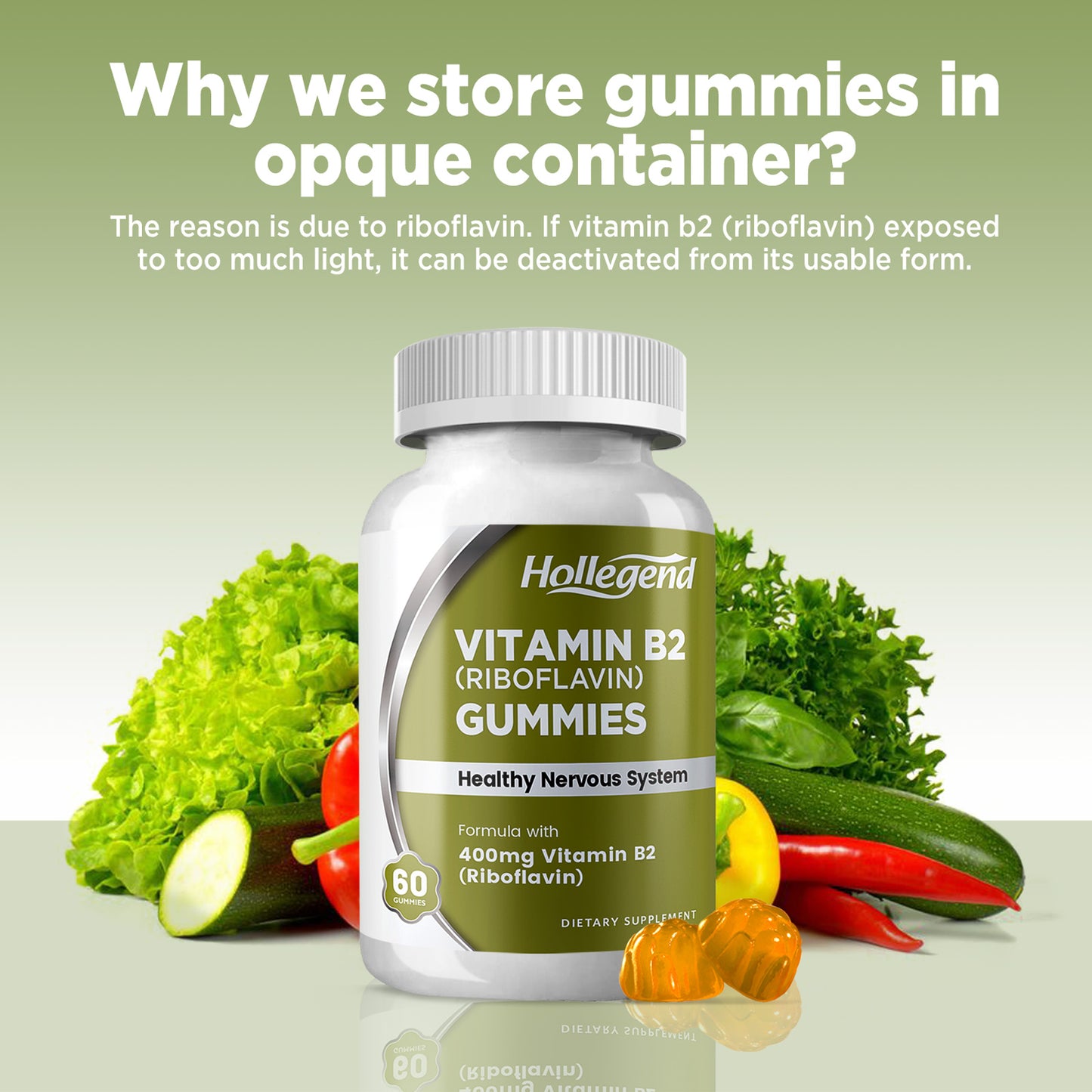 Vitamin B2 Gummies Riboflavin 400mg, B2 Vitamin Chewable Supplement for Migraine Relief, Vegan, Non GMO, Orange Flavor, 60 Count