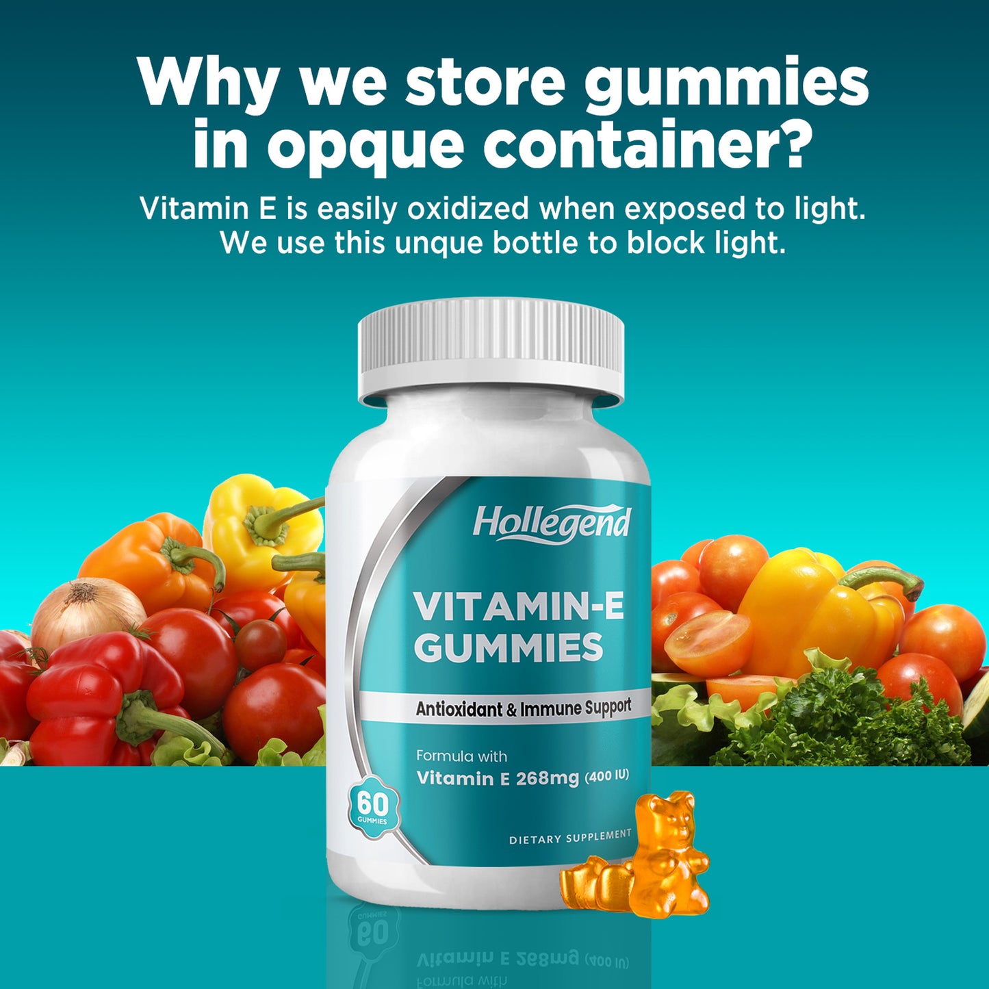 Vitamin E Gummies 268mg 400 IU, Natural Vitamin E Chewable Supplement for Adults, Women & Men, Skin & Immune Health, Antioxidant, Orange Flavor, 60 Count